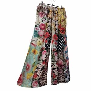 Shana Womens Floral Viscose Silk Wide Leg Pants Size S Colorful Lightweight Boho